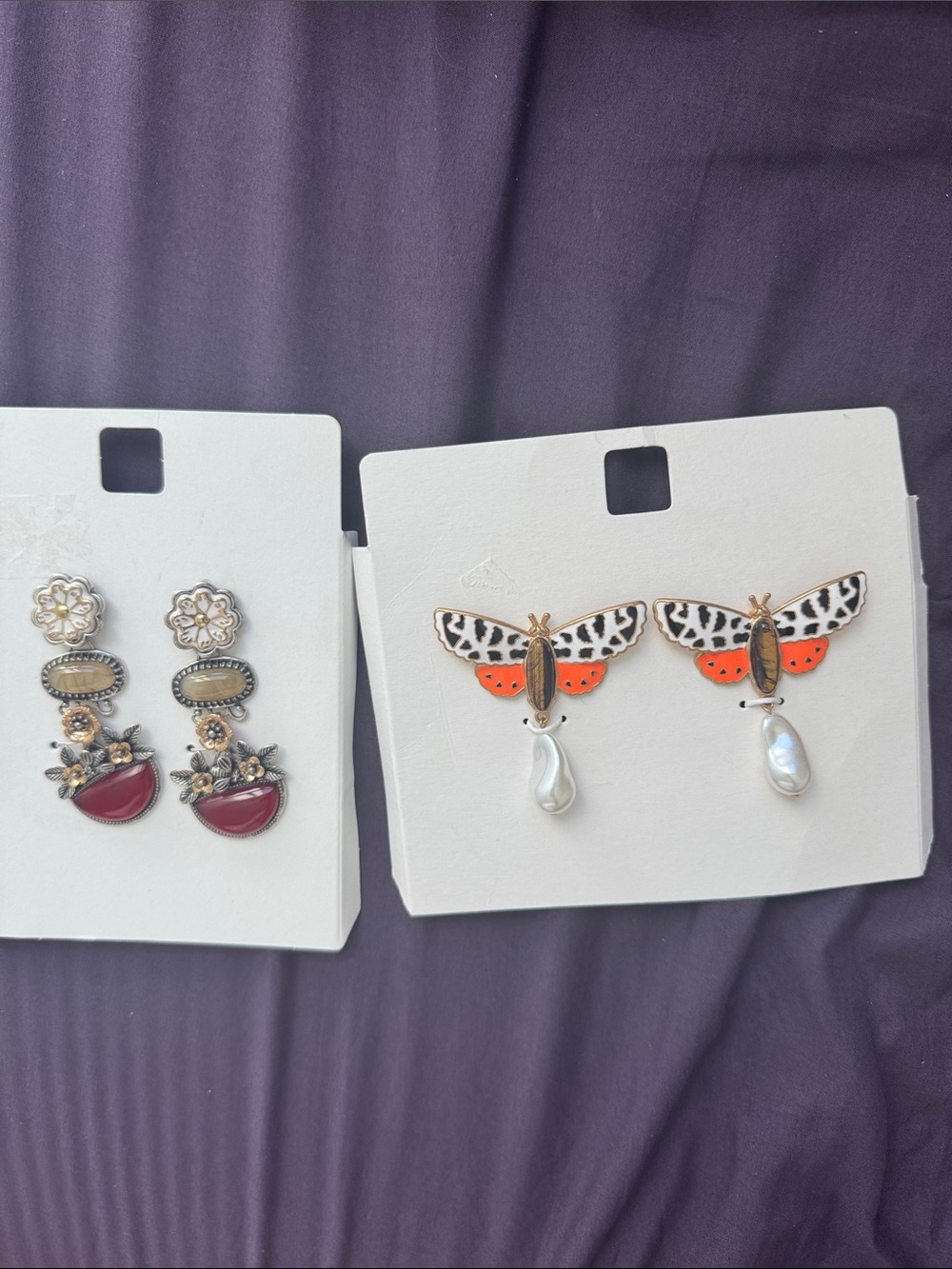 Zara Orange and Black Butterfly Pearl Drop Earrings